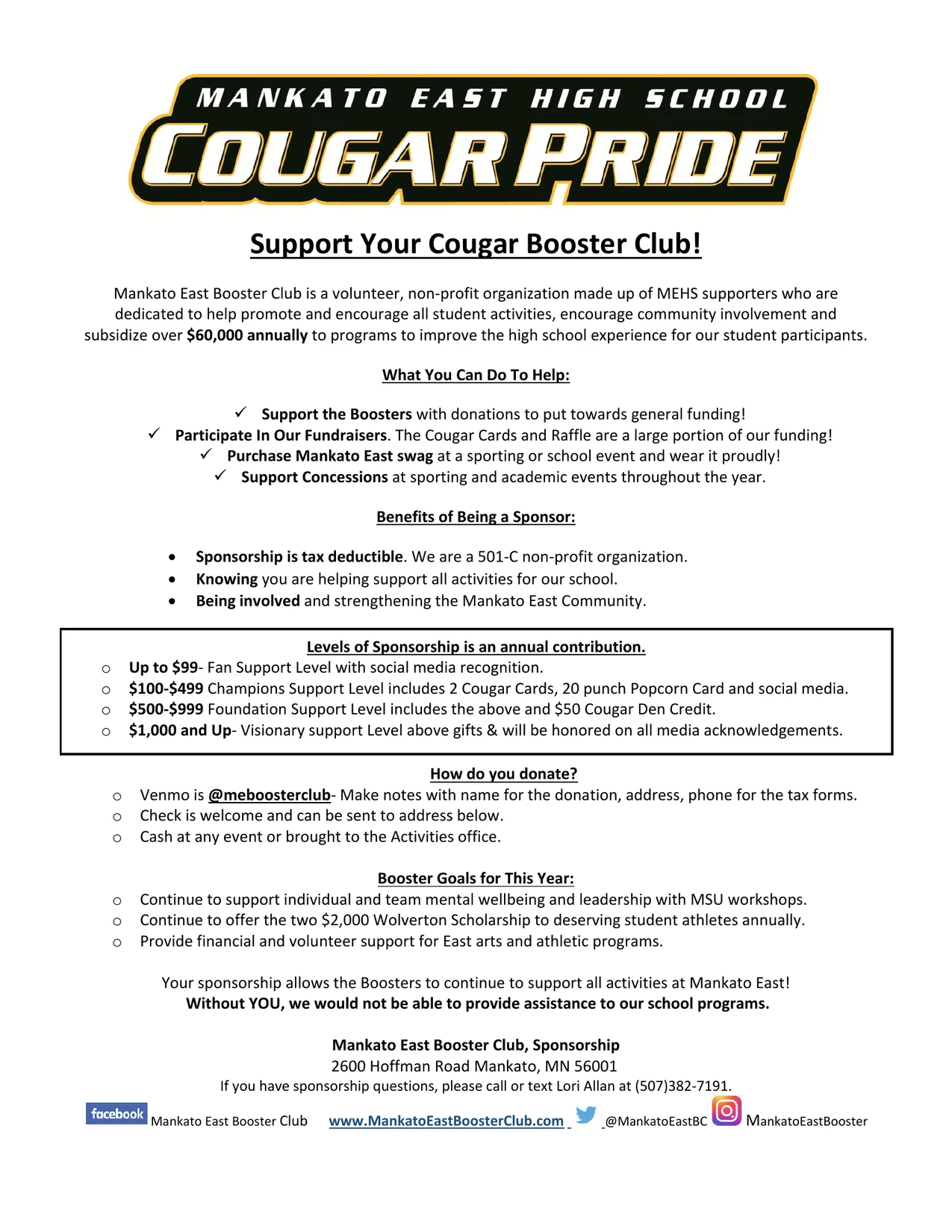 2025 Mankato East Booster Club sponsorship letter. Open the printable PDF in a new tab.